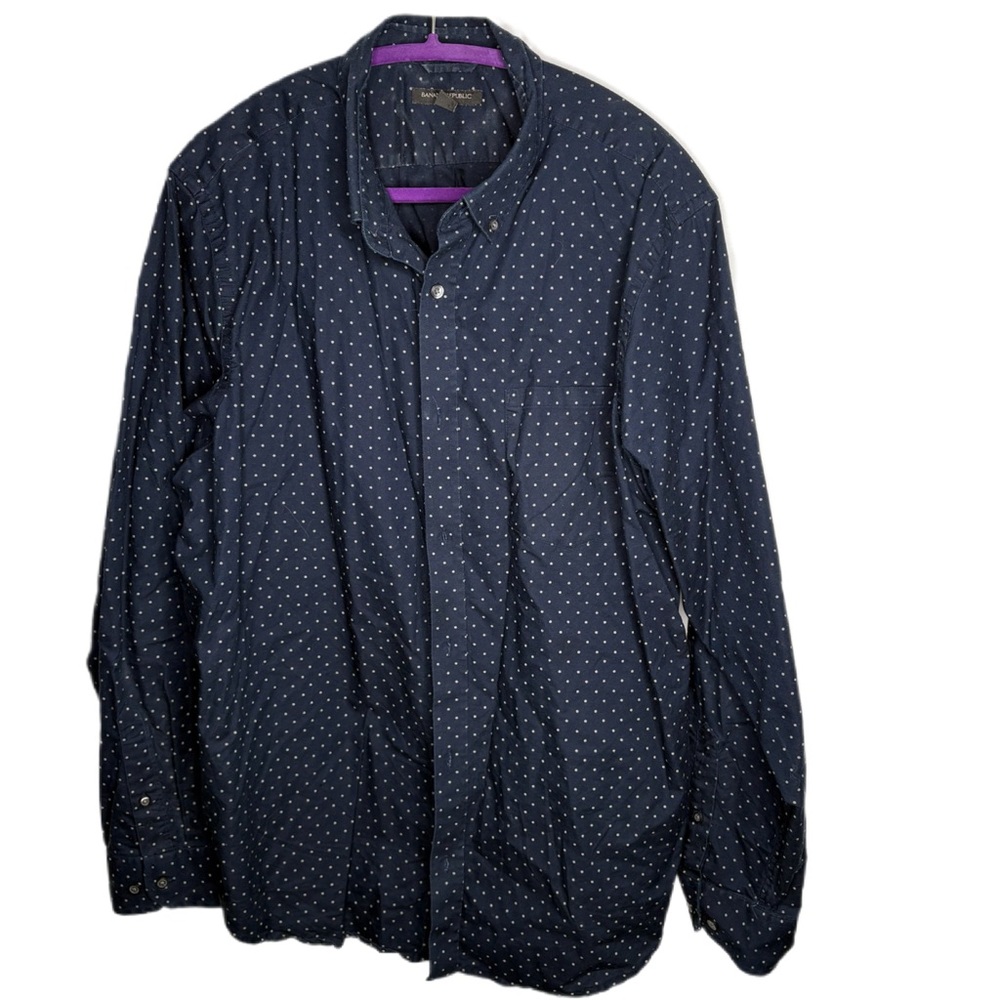 Navy Polka Dot Cotton Button-Up Shirt XL